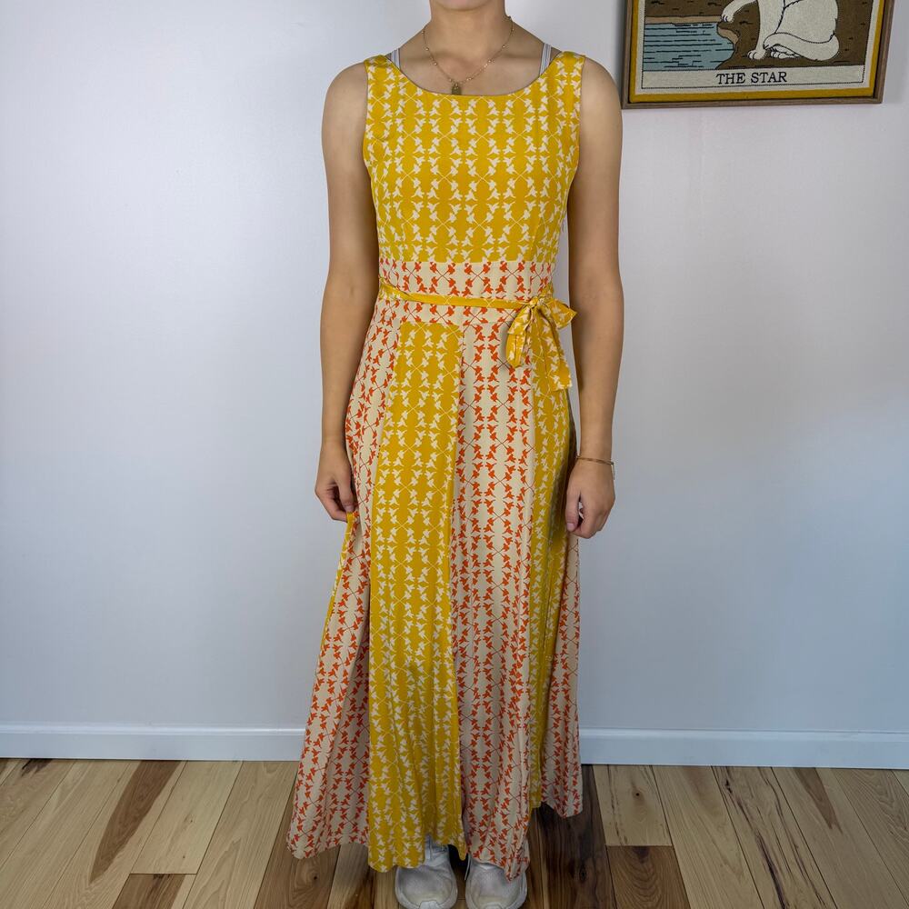 Charlotte by Charlotte Taylor Rare Hummingbird silk maxi dress with tie size 6